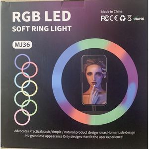 14 Inch Ring Light & Tripod Stand & Phone Holder Dimmable RGB LED Selfie RingLights & Contorler For Photos & YouTube Videos