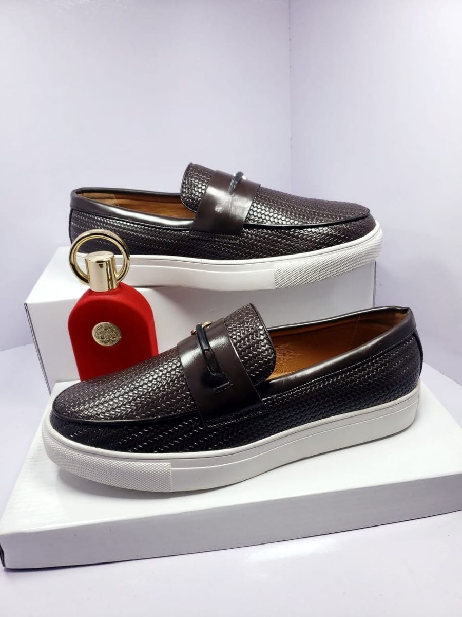 BROWN PATTERN CROC LEATHER MEN SHOES