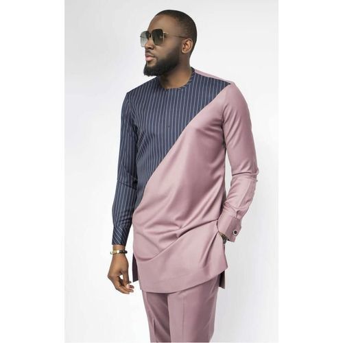 Men Traditional Native Wear-Black Stripe Mixed With Peach