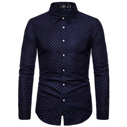 （ML10）Men's Dot-Print Business Casual Shirt Men's Long Sleeve Shirts The Office
