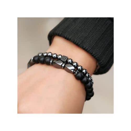 2-Piece Stone Beads Bracelet Set - Black