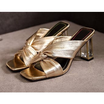 Twisted Crystals Heels Ladies Slipper-Gold