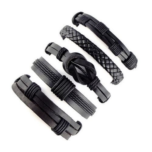 Set Of Unisex Wrist Band Bracelet - Black