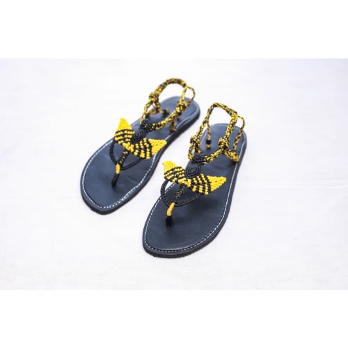 Macrame Rosebud Split Toe Sandals - Yellow/black