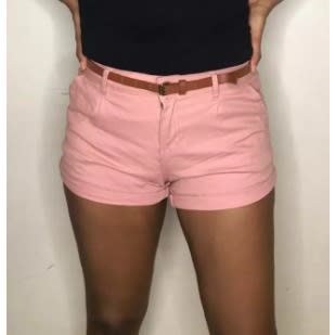 Pink Denim Shorts With Brown Belt