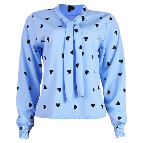 Tie Neck Dotted Blouse- Blue