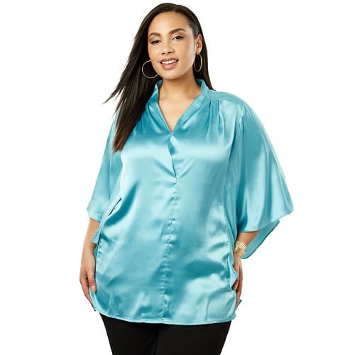 Aqua Satin Blouse - Plus - Blue