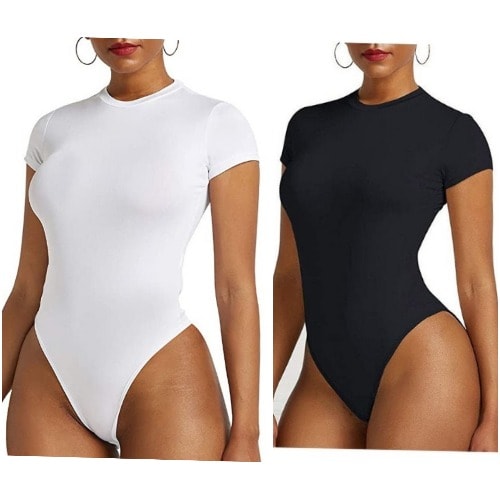 Short Sleeve Bodysuit - White And Black