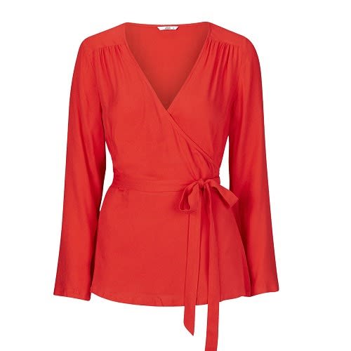 Red Striking Ellen Crepe Wrap Top