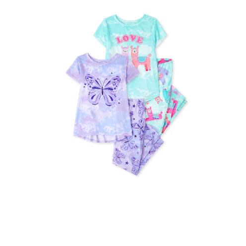 Girl Butterfly Love Llama Snug Fit Cotton Pyjamas - Aqua Lilac