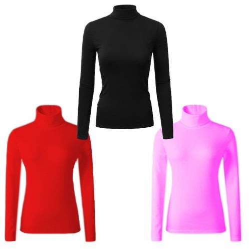 3-in-1 Cotton Turtle Neck Long Sleeve - Red,Black & Pink