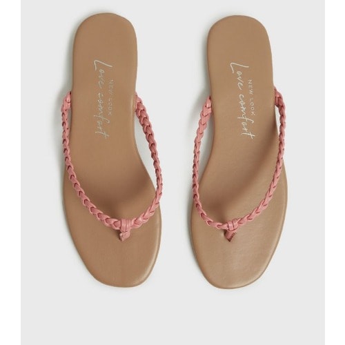 Leather-look Plaited Flip Flops- Brown