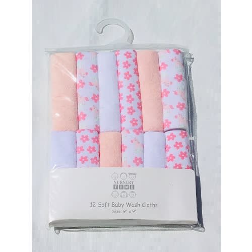 Wash Cloths Towel/Flannel Wipes Pack Of 12- Pink
