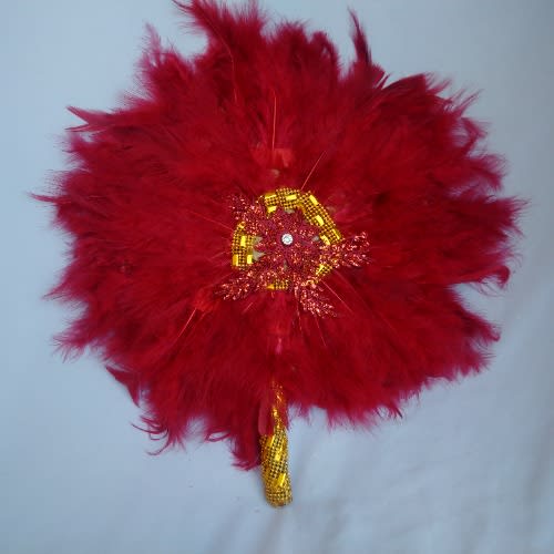 Wine Feathers With Gold Details Bridal Handfan