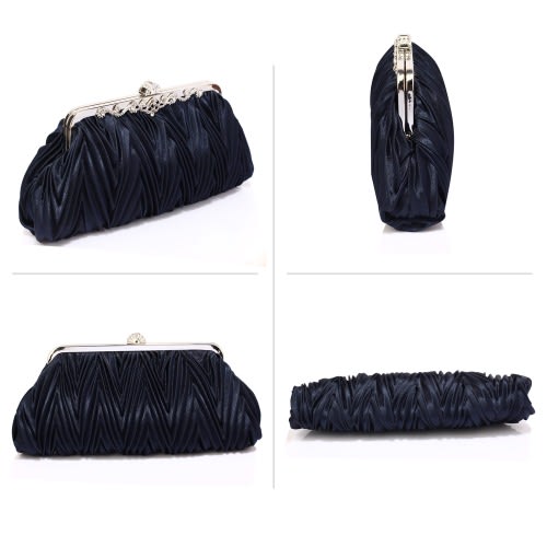 Navy Satin Evening Clutch Bag