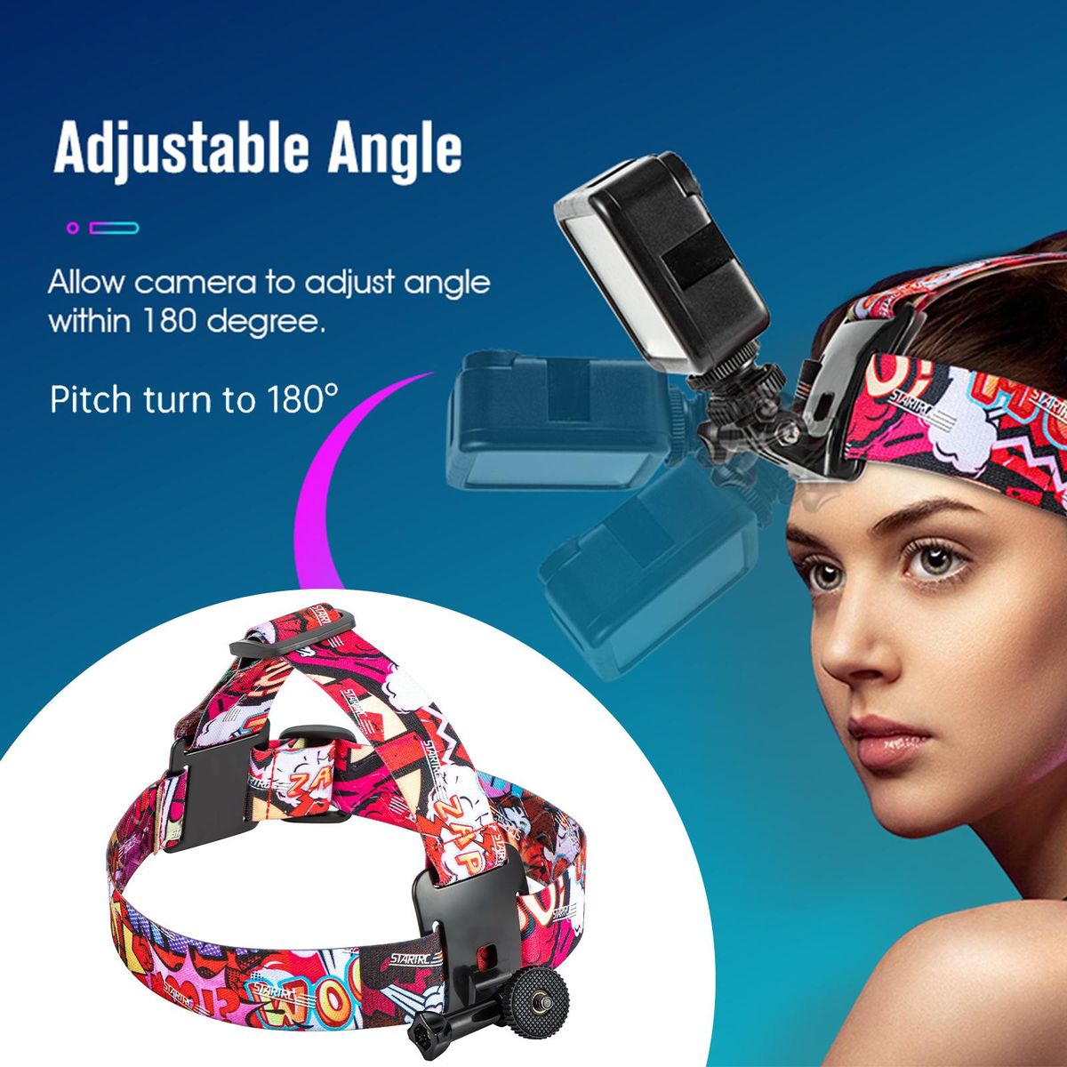 Head Strap Holder Kit POV Vlog Head Mount Strap Harness Red
