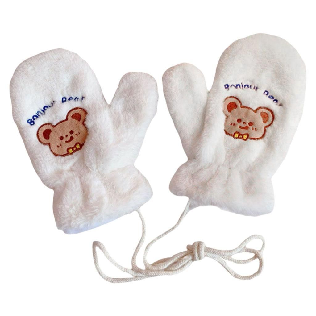 Casual Warm  Full Finger Plush One Size Bear Blue Letters