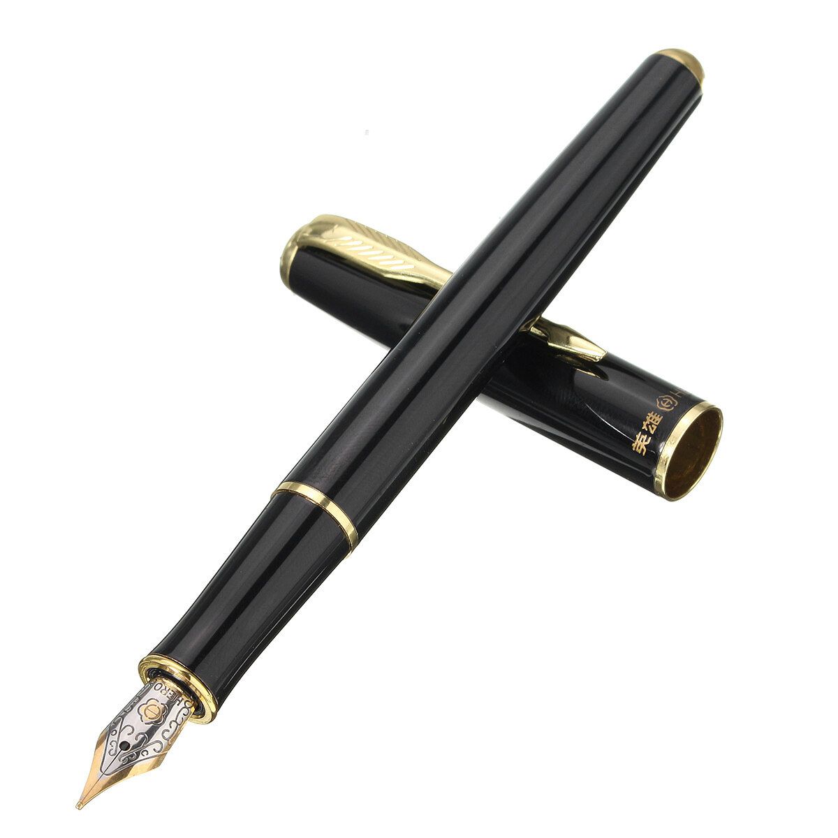 Metal Black 0.5mm Classic Executive Complete Fine Hooded Nib Fountain Pen Gift