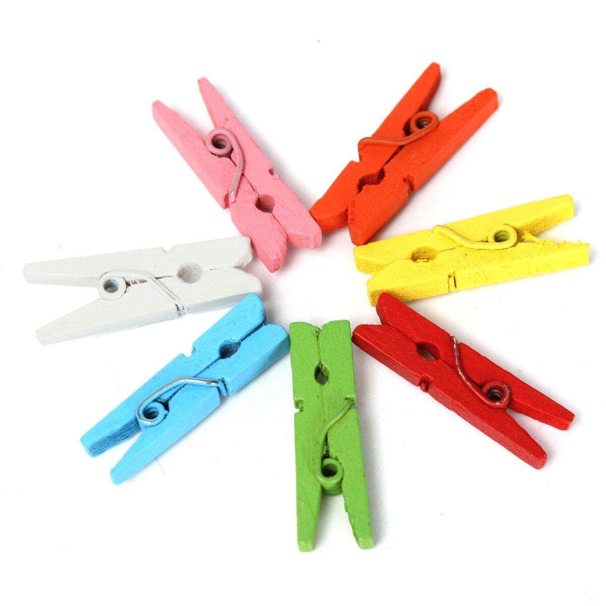 500Pcs 25mm Multi Colors Wooden Craft Pegs Photo Paper Hanging Clips Clothespins