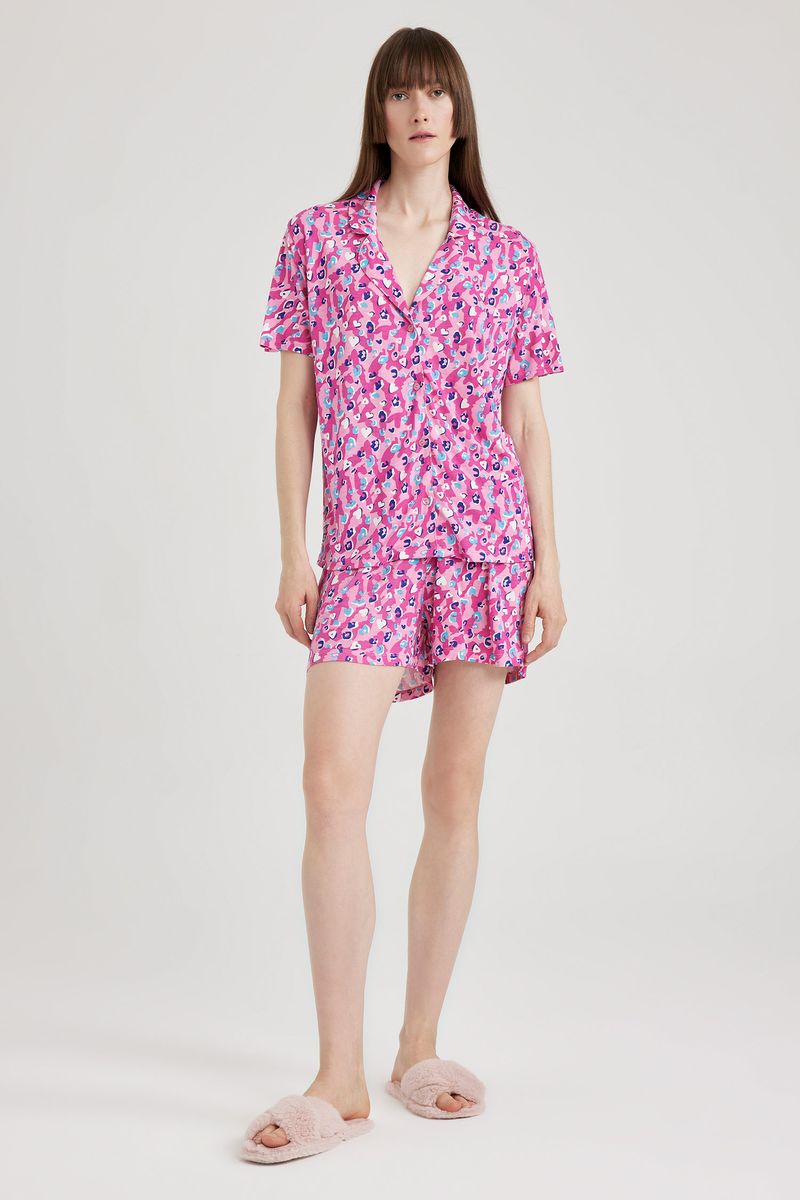 2 Piece Woman Casual Regular Fit Short Sleeve Homewear Knitted Sets - Pink