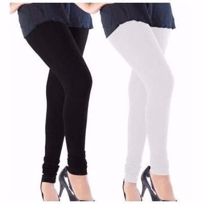 Women's Plain Leggings - Set Of 2 - Black & White