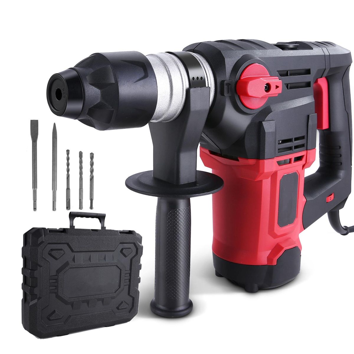 1500W Professional Rotary Hammer Drill 880RPM Corded Electric Hammer Impact Drill with 5pcs Drill Bits Power Hammer with 6-speed Adjustable Speed 7.4J Impact Force (5.5fts) 0-4350BPM Impact Frequency