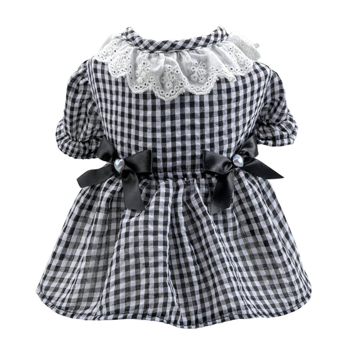 Cat Dress Black White Plaid Pet Cat Dog Bowknot Princess Dress Black