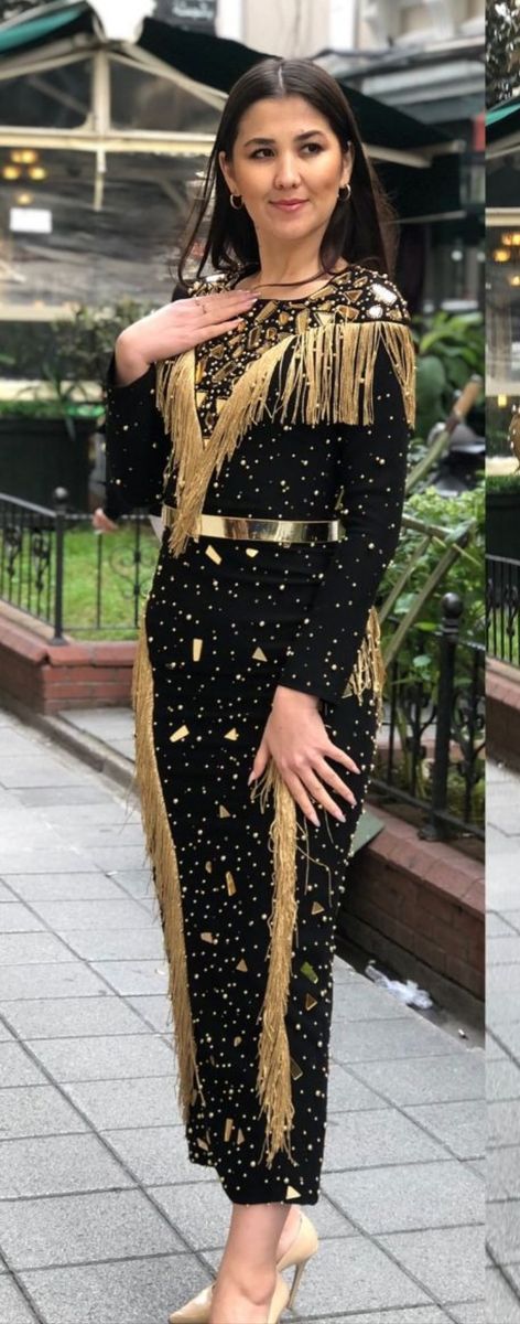 LUXURY CLASSY BLACK-GOLDEN FITTED EVENING DRESS