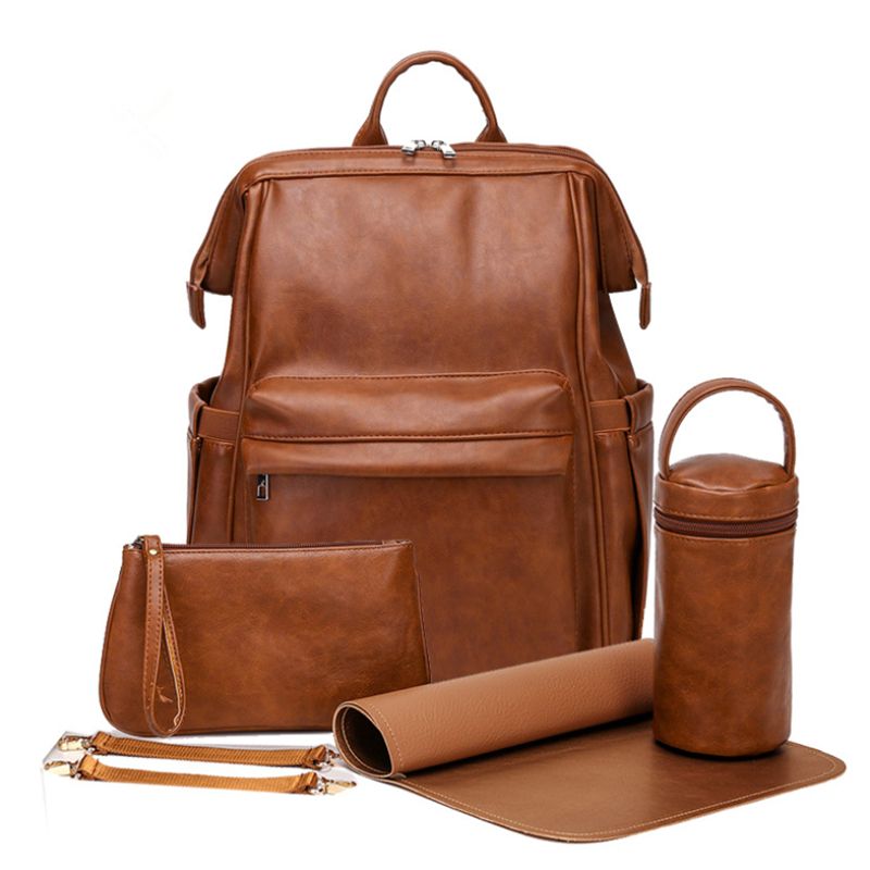 (M901Brown)PU Leather Diaper Bag Backpack Travel Carry Bag,