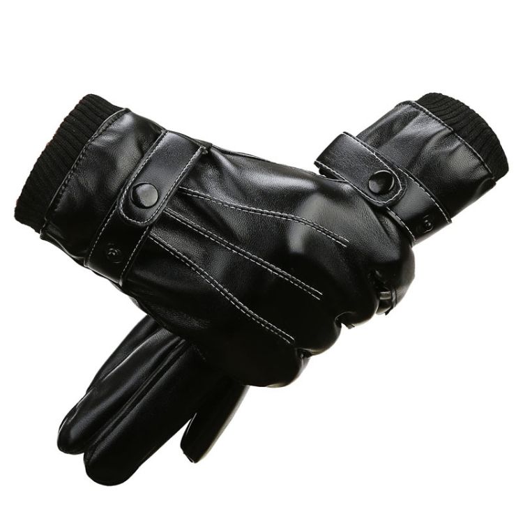 Men PU Velvet Lining Warm Gloves, Size: Free Size