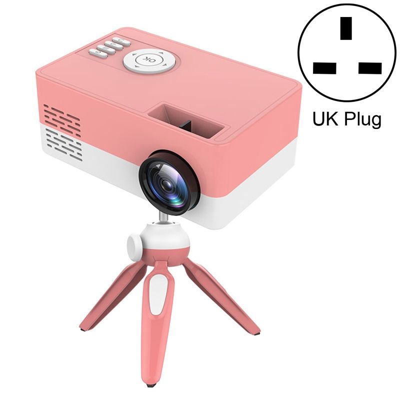 J15 1920 X 1080P HD Household Mini LED Projector With Tripod Mount Support AV / HDMI X 1 / USB X1 / TF X 1, Plug Type:UK Plug(Pink White)
