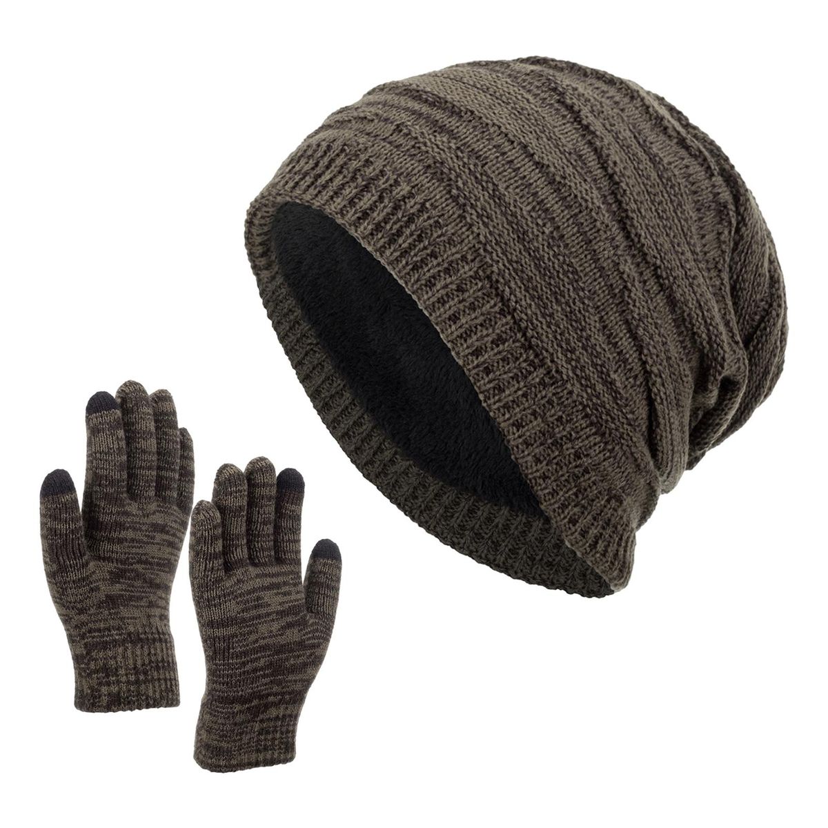 2PcsSet Men Hat Fall Winter Female Male Knit Cap Kit Khaki