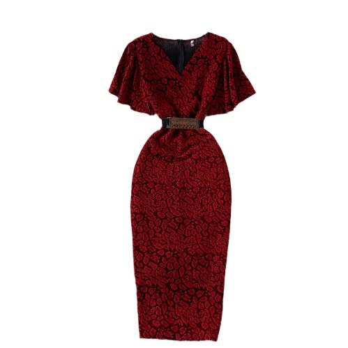 V-Neck Evening Dress- Red