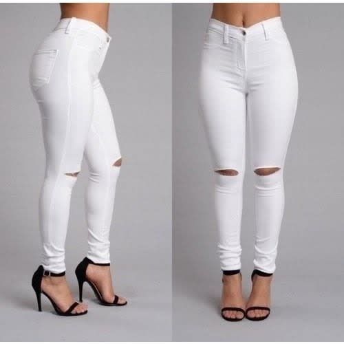 Fforo Ripped Knee Stretchy Jeans - White