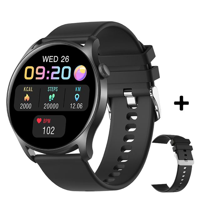 Smart Watch Women Full Touch Screen Sport Waterproof Heart Rate Fitness Tracker Bluetooth Smartwatch Men For Android IOS Phone(#Black Add 1 Strap)