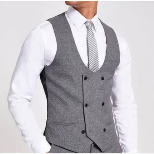 Men's Double Breasted Waistcoat  - Grey