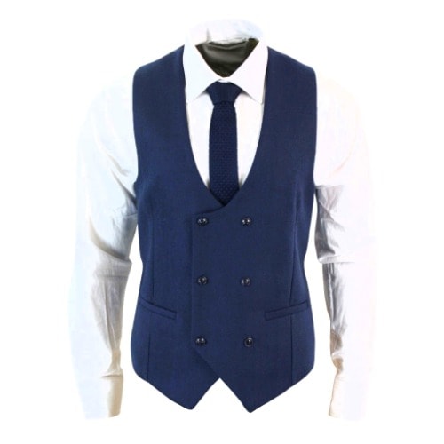 Men's Double Breasted Waistcoat  - Navy Blue
