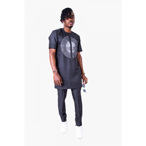 Short Sleeve Traditional Attire For Men - Black