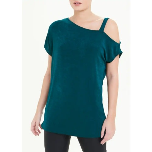 Metallic Cold Shoulder Top – Teal