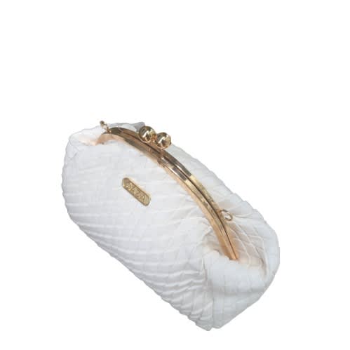Braided Chain Clause Evening Bag- White