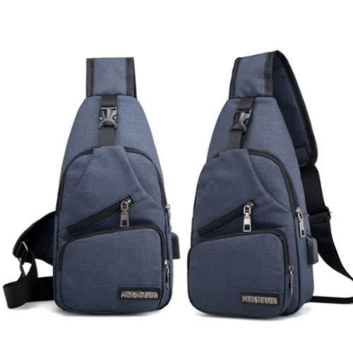 Shoulder Bag With USB Charging Port-Blue