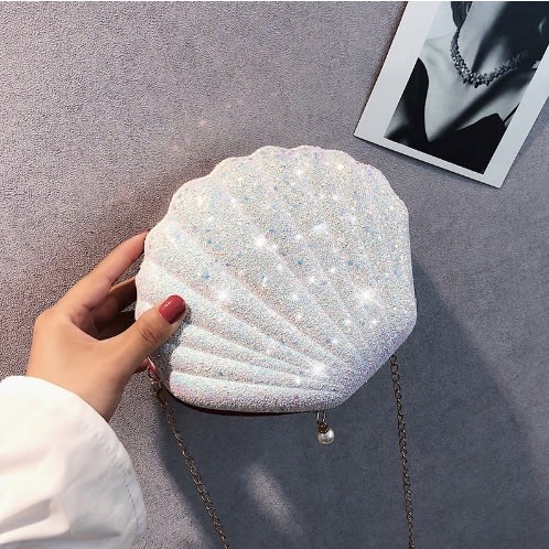 Sequin Chain Shell Bag For Women - White