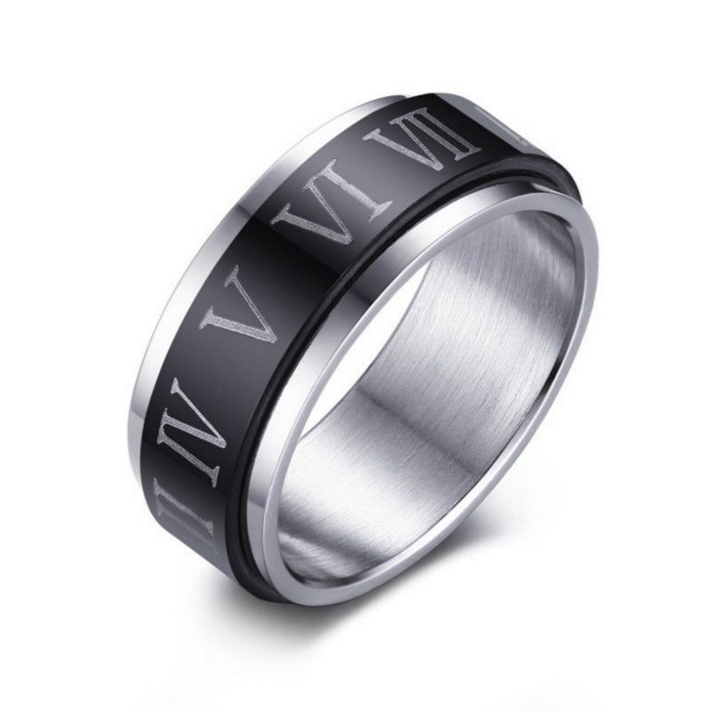 Numeric Black Silver Unisex Men Women Wedding Engagement Ring.
