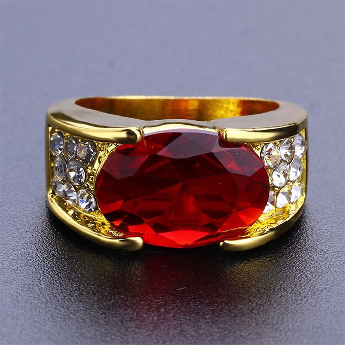 Delicate Male Diamond Ruby Ring Gold & Red