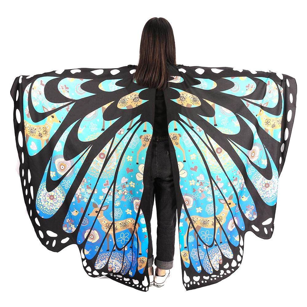 Fashion Butterfly Wing Beach Towel Cape Scarf For Women Christmas Cloak Blue