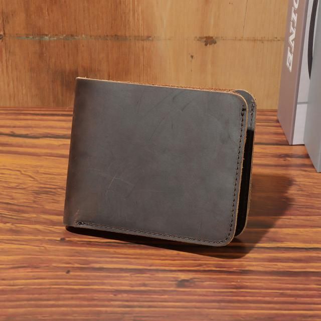 Crazy Horse-cartera de cuero genuino para hombre Bolso pequeno de diseno Retro con funda para tarjeta de credito hecha a mano-Chocolate