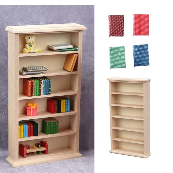 Handmade 1/12 Bookshelf Bookcase Shelf Cabinet With Mini Books