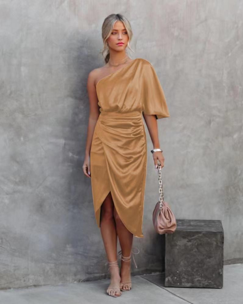 2022 Thickened sexy one-sided sleeve irregular dress evening dress woman