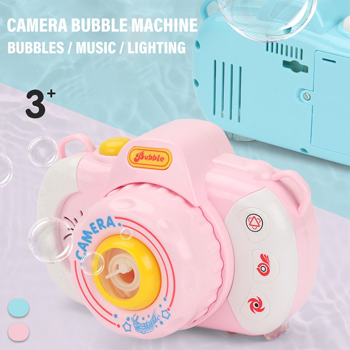Children Bubble Camera Machine Toy Automatic Bubble Blowing Play Music Lighting Pink