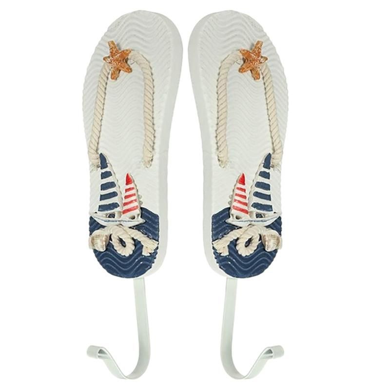 2Pcs Mediterranean Style Slipper Boat Shaped Wall Hooks Living Room Hanging Decoration Nautical Decor